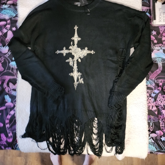 Dolls Kill Sweaters - NWT Dolls Kill Bad Ass Oversized Shredded Sweater Dress